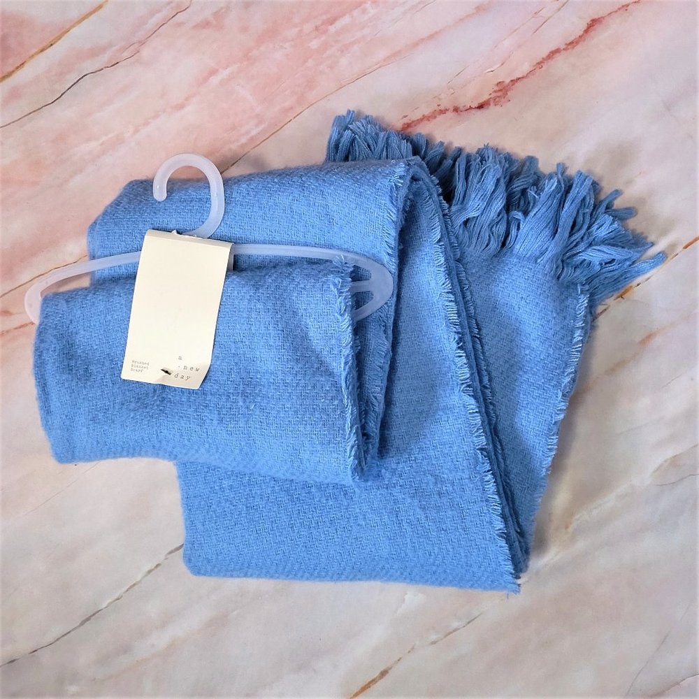 a new day Light Blue Oversize Blanket Scarf with Fringe NWT
